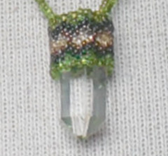 Quartz Crystal Point Beaded Necklace w/ Bloodstone Tigers Eye Unakite Moss Agate
