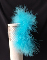 Ocean Blue Agate Druzy Champagne Leather Exotic Marabou Feather 2″ Cuff Bracelet