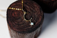 Little Moon Australian Opal Necklace 14K Yellow Gold