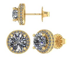 Yellow Gold Plated Sterling Silver Round Halo Stud Earrings With 4.5ct. Zirconia