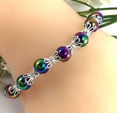 Rainbow Multicolor Magnetic Hematite Bracelet healing gemstone stretchy women
