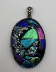 Sterling Silver Bail Dichroic Glass Large Oval Statement Pendant Artisan Boho