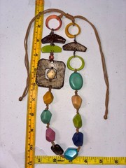 Boho Statement Necklace Coconut Shell Tagua Nut Wood Bead Adjustable Cord Multic