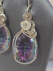 Mystic Topaz Sterling Silver Wire Wrapped Earrings Handmade Leverback OOAK 3