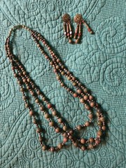 Unakite Jasper Necklace Earrings Set Natural Stone Beaded Sun Tribal Handmade