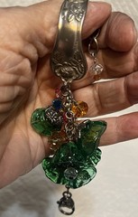 Handcrafted Spoon Bracelet with 6 Lamp Work Green Flower Beads .7 1/2 inches .