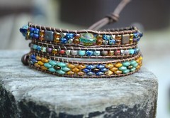Boho Beaded Leather Wrap Bracelet 3xWrap Bohemian Bracelet for Women by Yevga