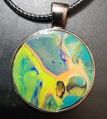 Handcrafted Acrylic Paint & Resin Pendant Faux Leather Adjustable Lobster Clasp