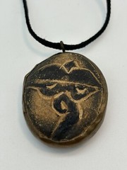 Hand Carved Stone Brass Pendant Necklace Tibetan? Corded 12.75” Drop