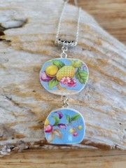 Broken China Fruit & Flower Double Pendant Necklace with Chain