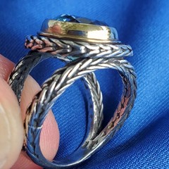 Original Designer 14K GOLD & SERLING SILVER 925 London Blue Topaz Vintage RING 8