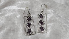 Purple Silver Amethyst Colored Beaded Drop Dangle Hook Earrings 3in
