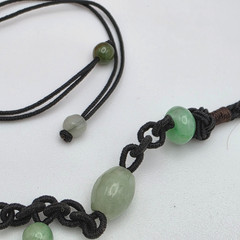 Chinese Jadeite Carved Tassel Pendant Necklace Black Seed Bead 27″ Adj. Cord