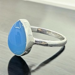 Natural Pear Cut Blue Chalcedony Ring Solid 925 Sterling Silver US Size 8