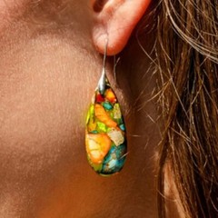 Natural Galaxy Sea Sediment Jasper Boho Teardrop Dangle Healing Earrings