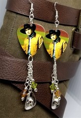 Garth Brooks Guitar Pick Earrings with Cowboy Hat and Swarovski Crystal Dangles