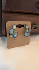 Gold Tone Leaf Cluster Clip On Earrings Blue Marquise Stones