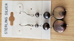Genuine PEARL& STONE Earrings, 1.75″ long, 925 Sterling SILVER, Hand Made in USA