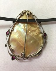 Blister Pearl, Rubies and Filigree Sterl. Silver Handmade Dramatic pin – pendant