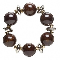 Chunky Dark Red Porcelain and Silver Acrylic Rondelle Beads Stretch Bracelet