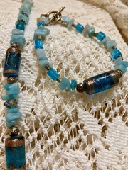 Vintage Murano Glass and Sea Glass Necklace and Bracelet
