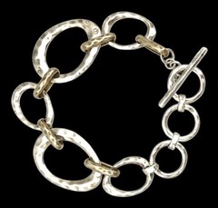 GRACE & HEART❤️ Sterling Silver & Brass HEAVY HAMMERED MULTI LINK Bracelet~NEW!