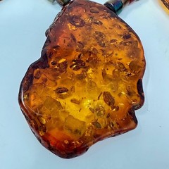 Vintage Baltic Amber Statement Necklace 21” Cognac Slab Beads Copper Toggle Boho