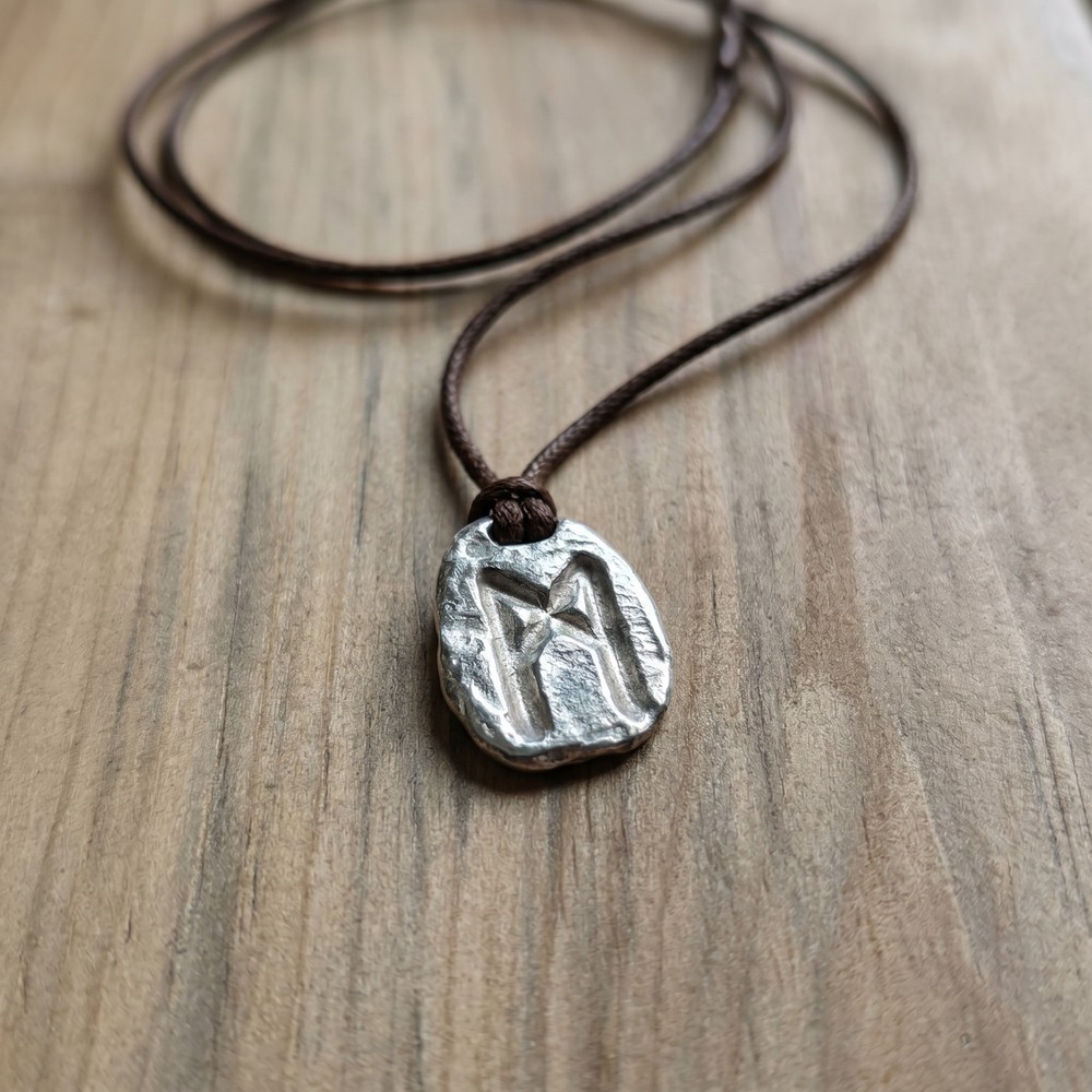 Mannaz Rune Pendant ᛗ [RAW FINISH] ᛗ Pewter Talisman for Self & Community