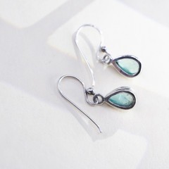 925 Sterling Silver Earrings, Pear Shaped Dangles, Minimalist Aqua Green Drops