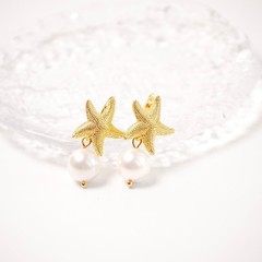 Gold Starfish Charm Drop Earrings, Coastal Jewelry, Gift for Her