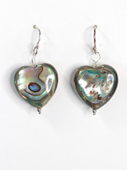 Abalone Earrings Paua Shell 16mm Heart 925 Sterling Silver Iridescent 1.25″