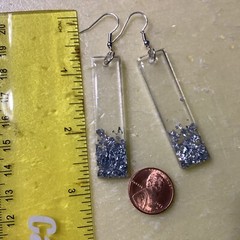 GLITTERING CHUNKS OF SILVER in CLEAR BAR TEAR DIAMOND SHAPES Dangle Earrings