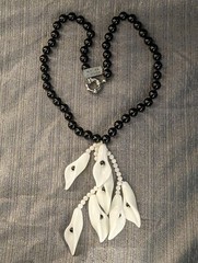 Vtg Signed Floral Masha Of Sweden Glass Necklace White Lily Dangle Statement