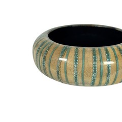 Vintage Tiger Maple Wood Resin Chunky Bangle Bracelet Blue Glass Bead Inlay