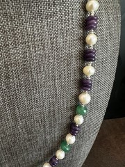 Elegant Purple, Green & Pearl Beaded Necklace