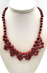 Island Red Seed Necklace Coral Bead Plant Woven on Cord Adjustable Ethnic Boho