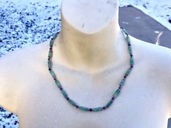Natural AMETHYST & GREEN AVENTURINE Cylinder Bead Necklace Healing & Prosperity