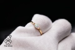 Minimalist Marquise Australian Solid Opal Diamond Ring 18K Yellow Gold