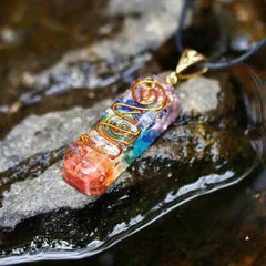 Seven Chakra Orgone Necklace Reiki Copper Double Coil Healing Round Cord Pendant
