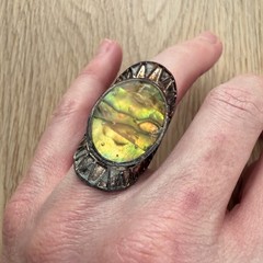 Abalone Shell Copper Ring Aztec Sun Statement Boho Handmade Size 8