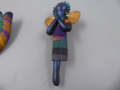 VTG PAIR SUSAN HYDE MULTICOLOR POLYMER FIMO CLAY ANGEL BROOCHES ~ as is