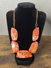 BARSE Orange Sea Sediment Jasper Slab Statement Necklace Leather Cord Boho