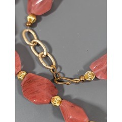 Deep Peach Faceted Glass Bead Necklace 34 Inch Gold Tone Links Long Statement