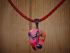 Keychain/Necklace Combo- Multi & Pink Picks / Music&Clef Note Charms / Red Cord