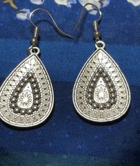 Multicolor Teardrop Dangle Earrings Silver Tone & Orange Artsy Boho Whimsical