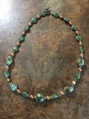 Sterling Silver Green Gemstone Freshwater Pearl Artisan Beaded Necklace Handmade