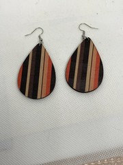 Brown Orange Black Handmade Wood Cut Earrings Approx 3” Dangle Drop Style
