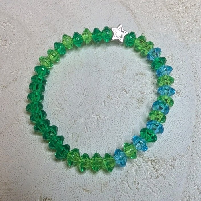 Handcrafted Beaded Glass Bracelet Green Blue Round Stackable Nature Unisex