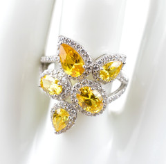 Stunning JCL Designer Sterling Silver Citrine Cubic Zirconia Cocktail Ring Sz 8