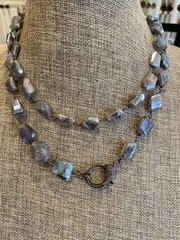 Handcrafted AB Labradorite Irregular Bead Necklace with Pave Hook Closure
